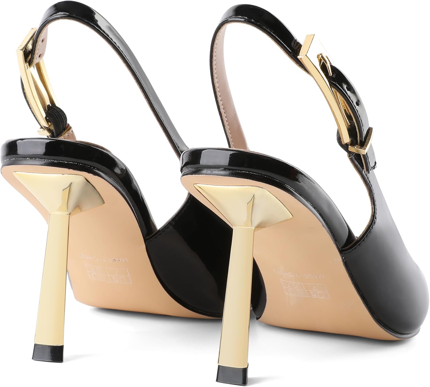 Joseywade Slingback Heels Women's Gold Heels Closed Square Toe Stiletto High Heel Pumps Metal Buckle Dress Shoes 3 Inch for Work Office Casual Party Wedding Patent Black US Size 10 - Image 7