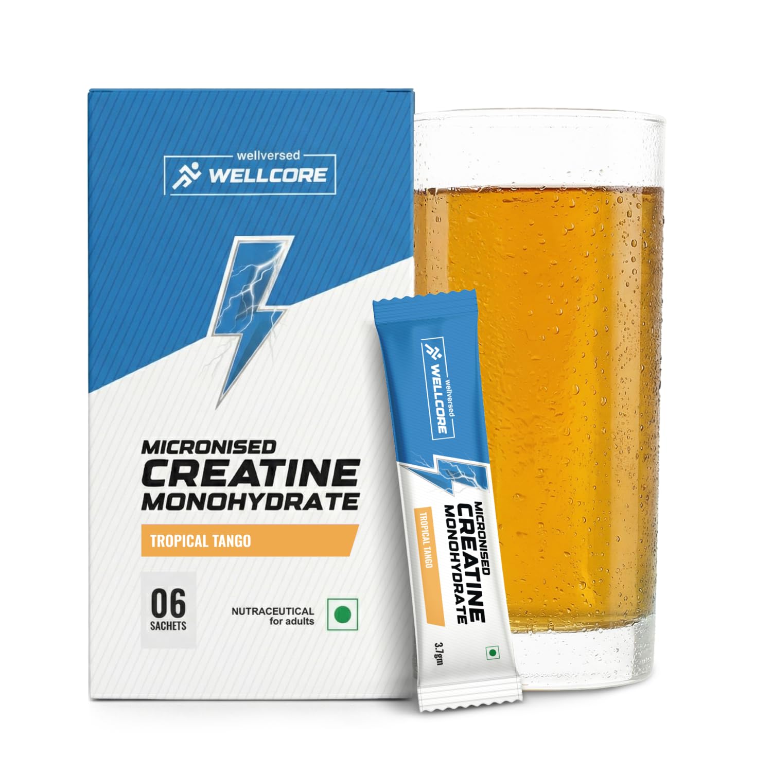 wellcore - pure micronised creatine monohydrate sachets (pack of 6), tropical tango | rapid absorption | enhanced muscle strength & power | fast recovery | increased muscle mass