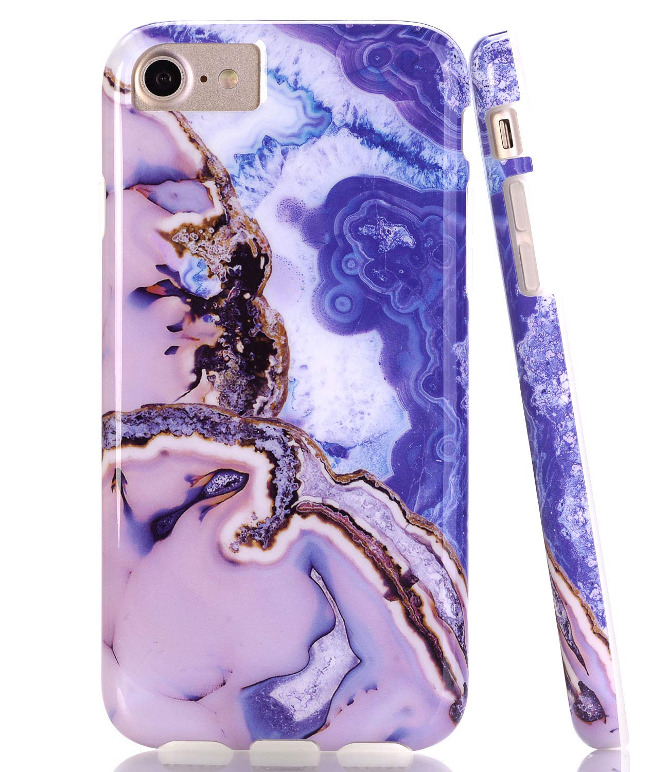 WALAGO Pink Purple Agate Marble iPhone 7 Case, Slim Flexible Soft Silicone Bumper Shockproof Gel TPU Rubber Glossy Skin Cover for iPhone 7 8 4.7"