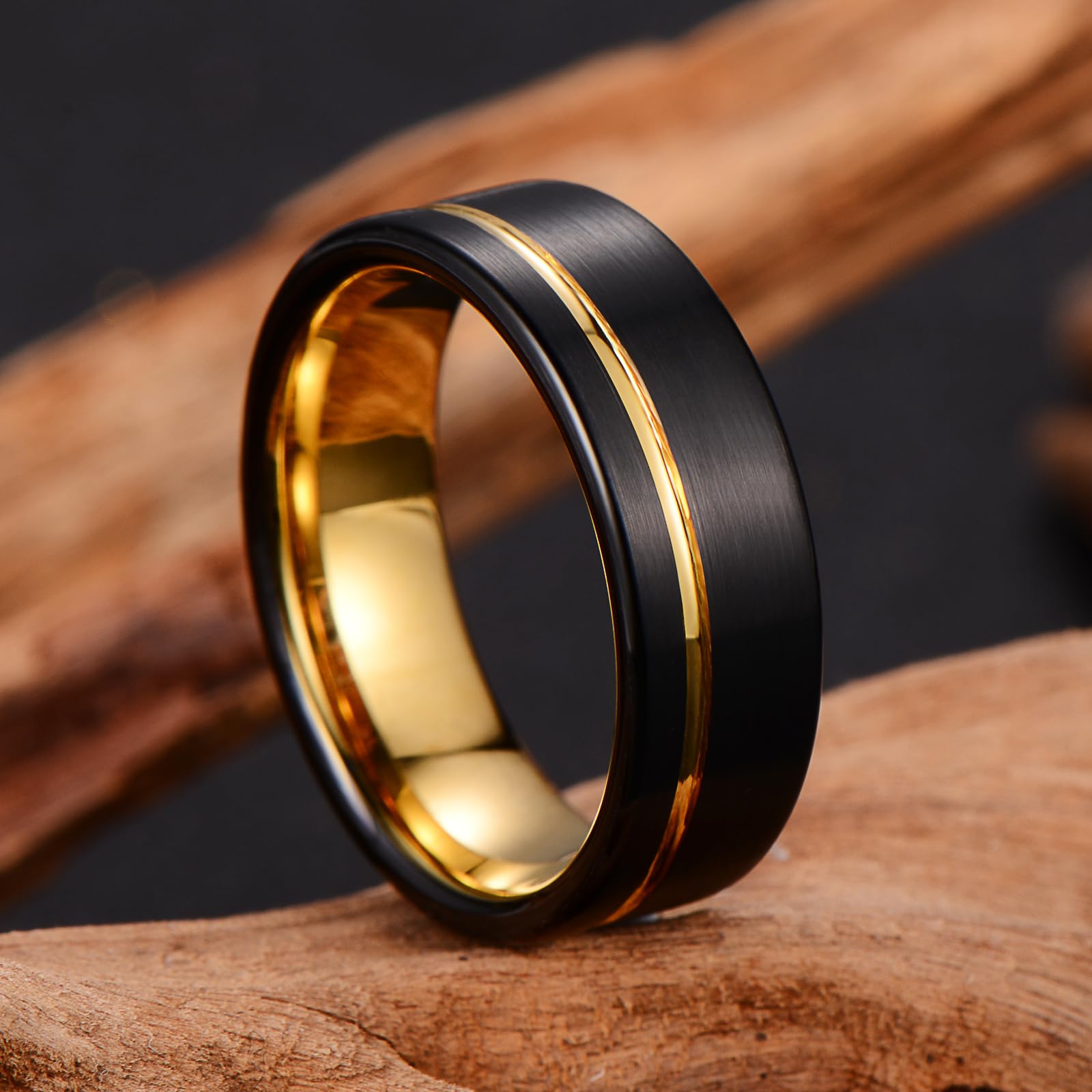 Fascia a Scanalatura Offset - Anello Nuziale in Tungsteno Nero Spazzolato Larghezza 8mm (Misura USA)
