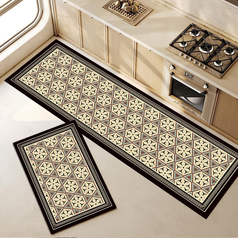 Image of Gvnd 2-Piece Anti-Fatigue Kitchen Mat Set - 118x38cm & 58x38cm - Waterproof & Oil-Resistant Memory Foam Runner Rugs with Non-Slip Rubber Backing (Colour-4)