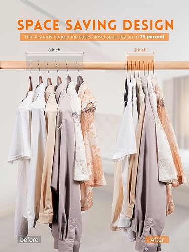 Miniatura 4 de HOUSE DAY Perchas de terciopelo negro, paquete de 60 perchas de fieltro de lujo antideslizantes, perchas negras que ahorran espacio, colgador