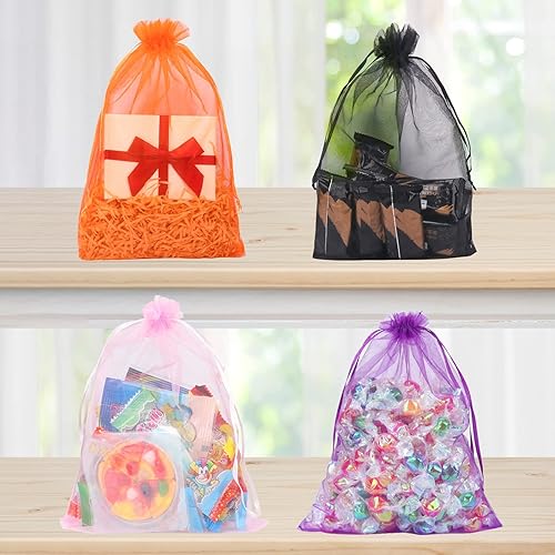 Miniatura 6 de Zwish Paquete de 100 bolsas de regalo de organza de 8 x 12 pulgadas, 10 colores sólidos mezclados para dulces, chocolate, fiesta, Navidad, regalo de