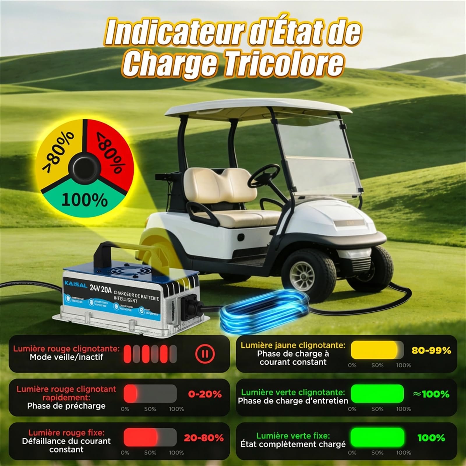 KAISAL 24V 20A Chargeur de Batterie pour Chariot élévateur, 24V Chargeur de Batterie avec Prise Anderson, Chargeur de Maintien Automatique pour Batteries au Plomb 24 V