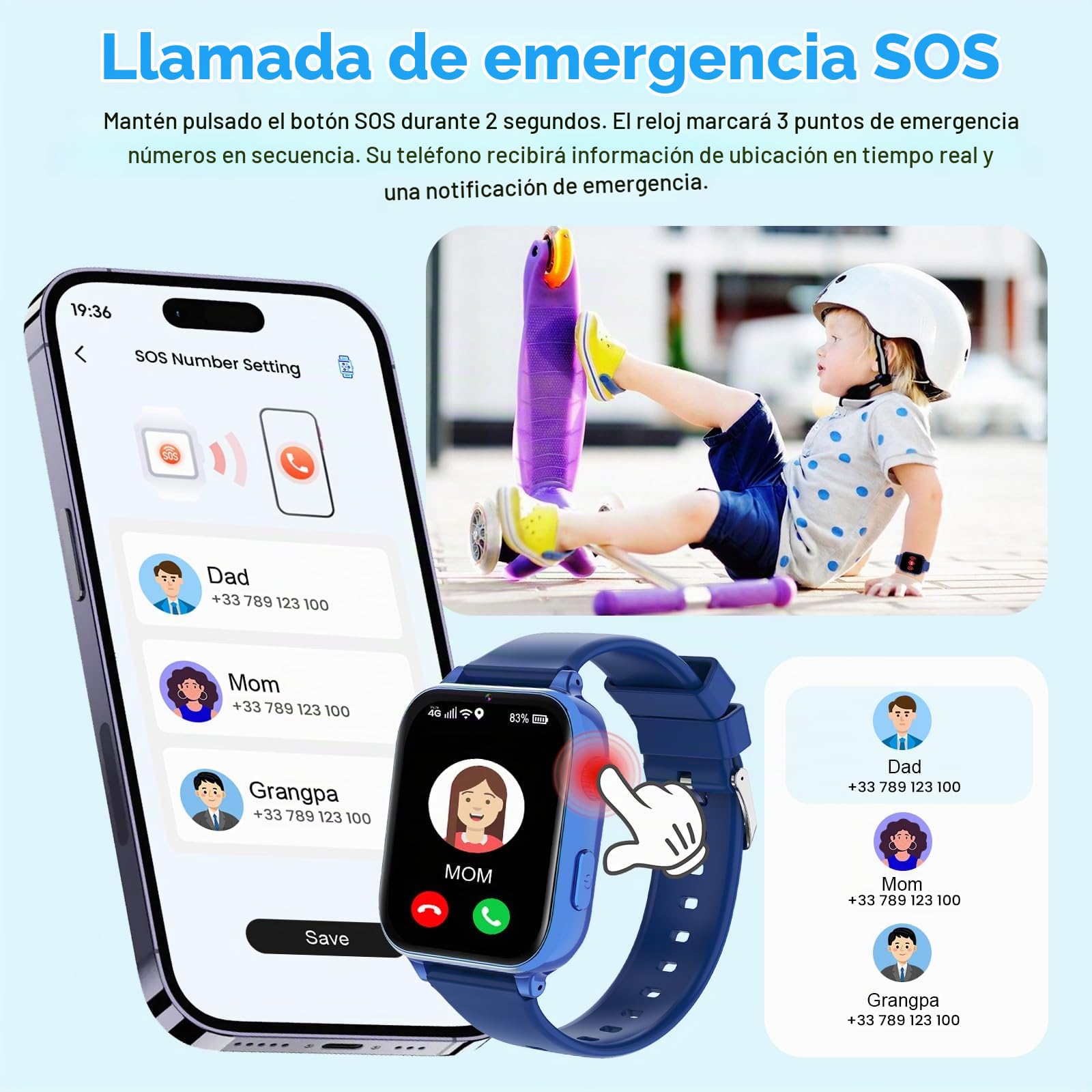 Berilona 4G Reloj Inteligente Niño, Smartwatch Niño con Videollamada y GPS, Teléfono, Chat de Voz, SOS, Modo Escuela, Despertador, Podómetro, Juegos,Regalo Ideal para Niños de 4-12 Años, Azul