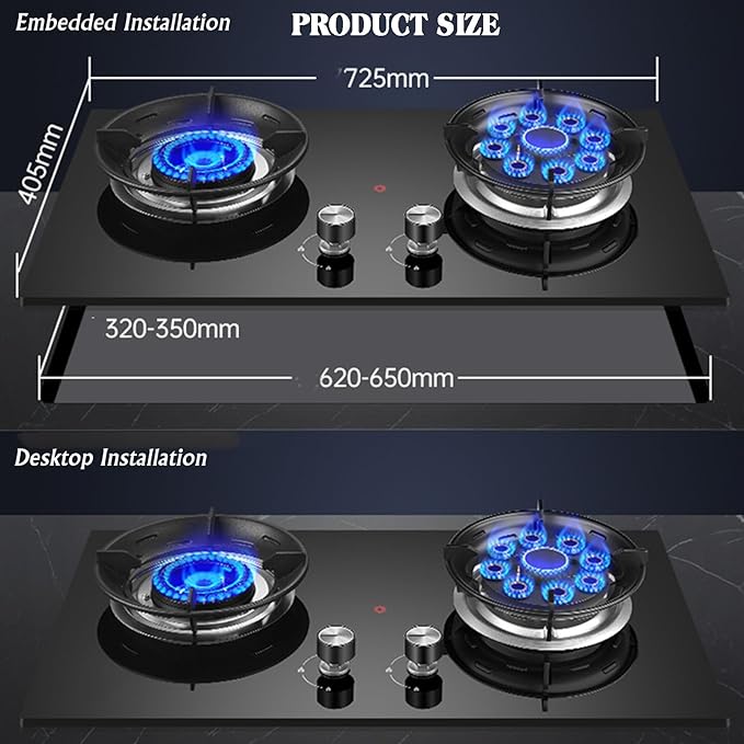 Estufa de Gas 2 Puestos Vidrio Templado Empotrable Multigas miniatura 3
