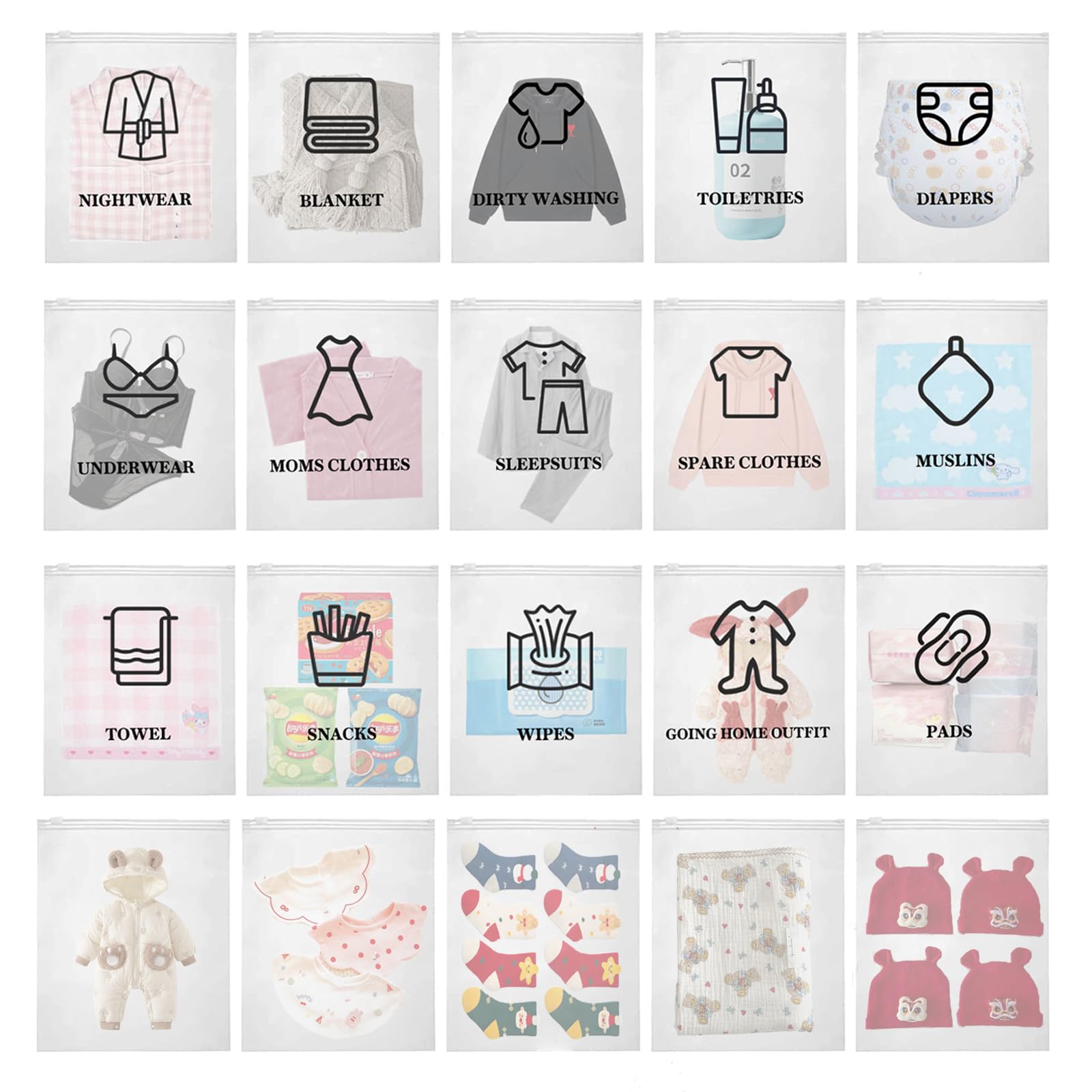 BYXVSBYS 20 Pack Hospital Bags for Labor and Delivery,11 x 14 Inch Maternity Hospital Bag Essentials for Mommy Dad Newborn Baby,Diaper Bag Organizing Pouches First Time New Mom Must Haves