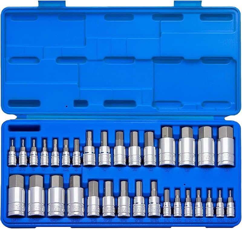 NEIKO 10288A Juego de llaves hexagonales Allen, 32 piezas SAE y juego de llaves Allen métricas, juego de llaves hexagonales con cabeza Allen fabricadas con acero S2