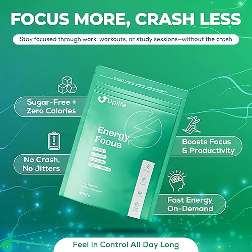 Miniatura 5 de UPLIFE Focus and Energy Mints - 120 unidades  Hecho en Estados Unidos  Goma de cafeína de acción rápida de 40 mg con 80 mg de L-teanina y B12  Sin