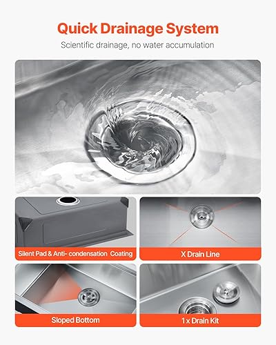 Miniatura 5 de VEVOR Fregadero de cocina, fregadero de acero inoxidable 304, lavabo doble con reborde y accesorios, fregaderos de lavavajillas para el hogar para