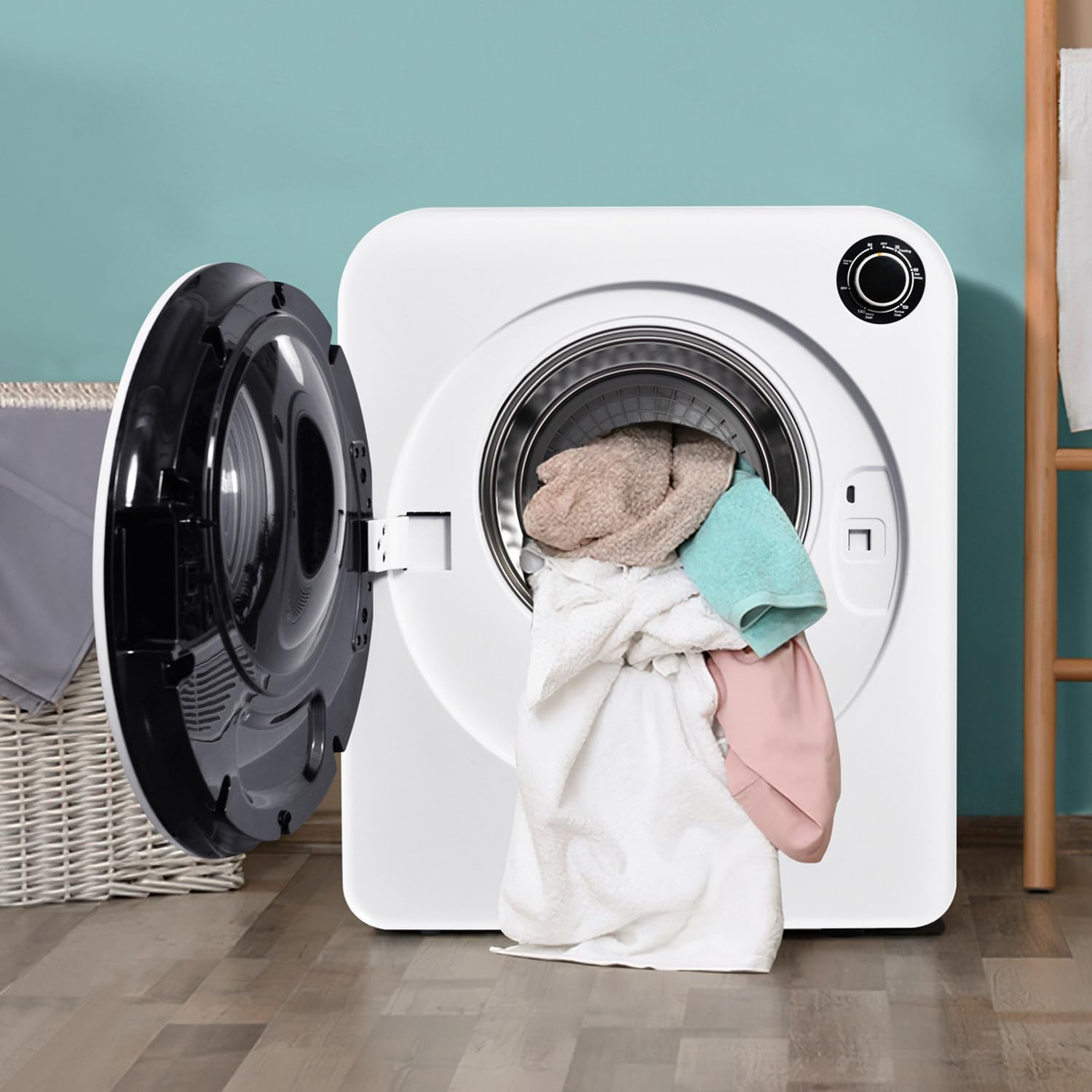 Minisuszarka 830W Mała Suszarka Bębnowa 3Kg Wielokrotna Filtracja 5 Programów Ochrona Przed Przegrzaniem, Montaż Na ścianie/Wolnostojący/Podblatowy