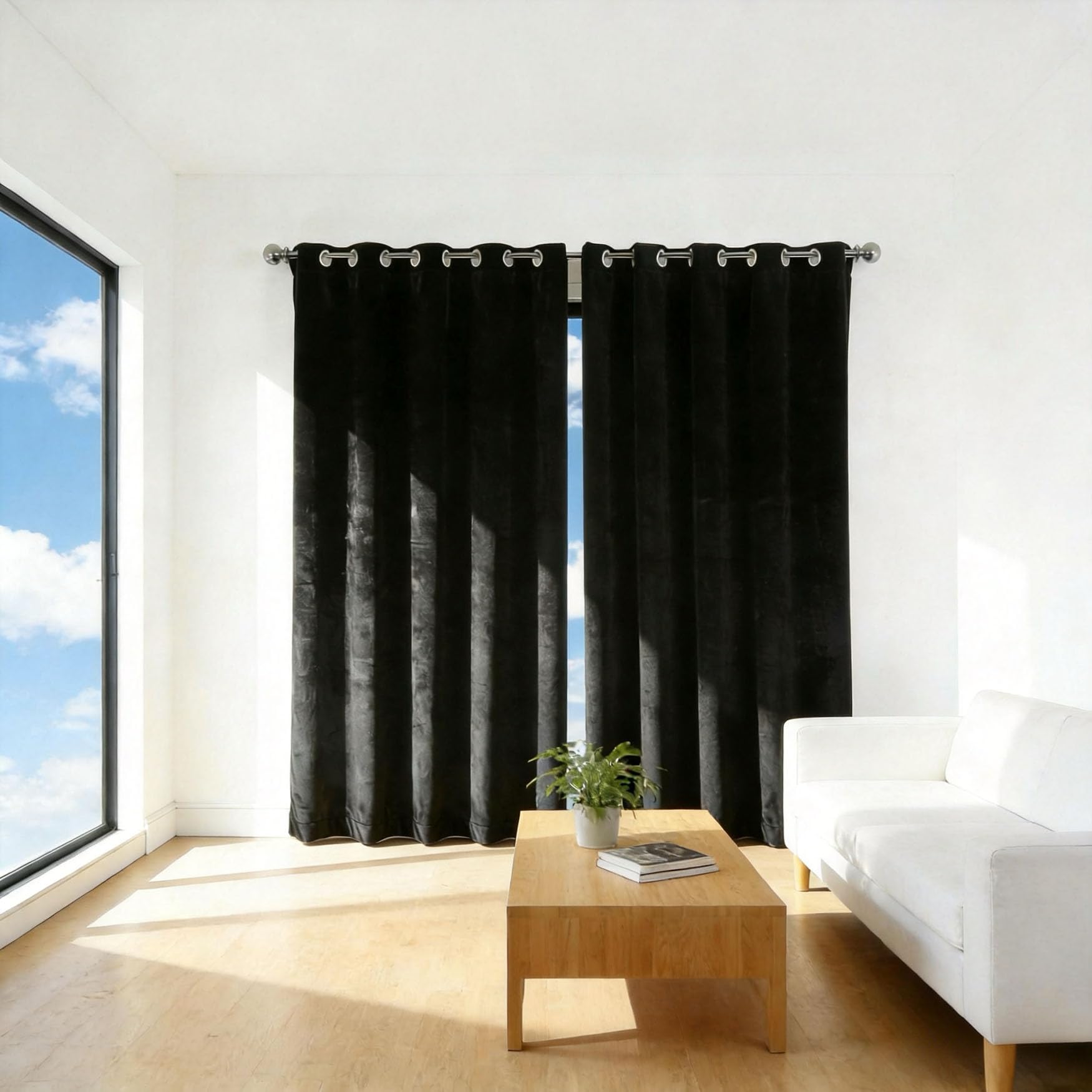 Rideau occultant thermique anti froid anti-bruit noir à oeillets