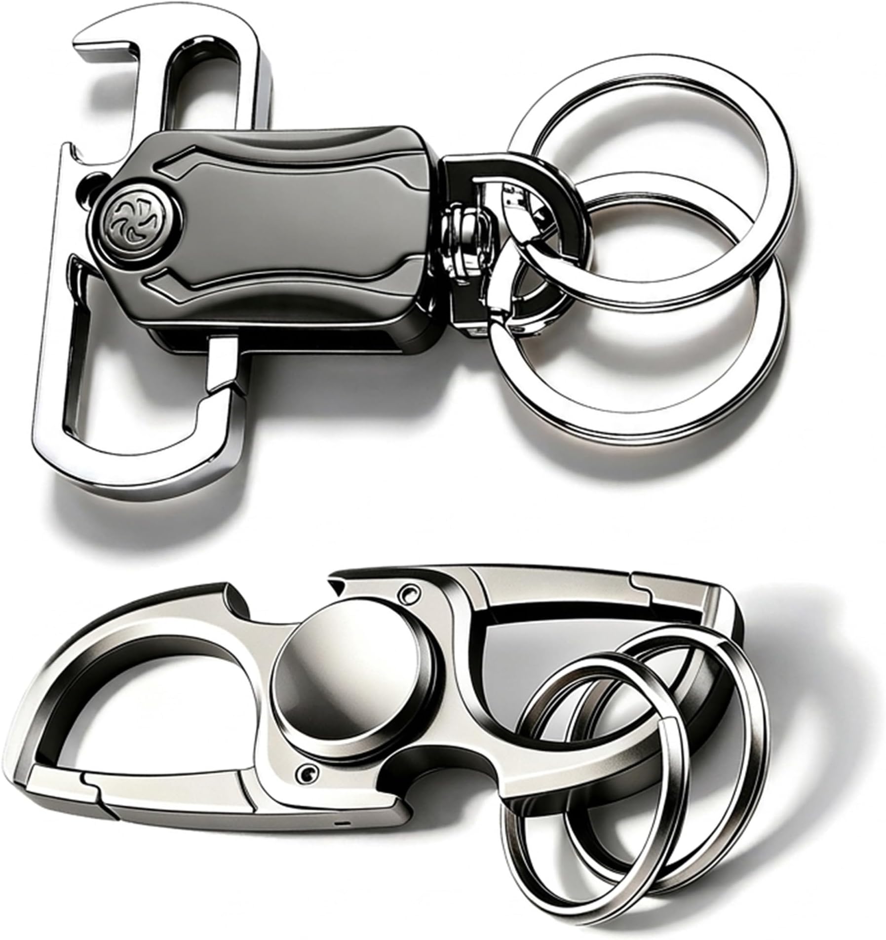 2Pcs Fidget Spinner Keychain with Bottle Opener, 4 in 1 EDC Car Key Holder with Phone Stand and Box Cutter, Anti-Lost D-Ring for Thick Keys, Silent Anxiety Relief Fidget for Men, Zinc Alloy