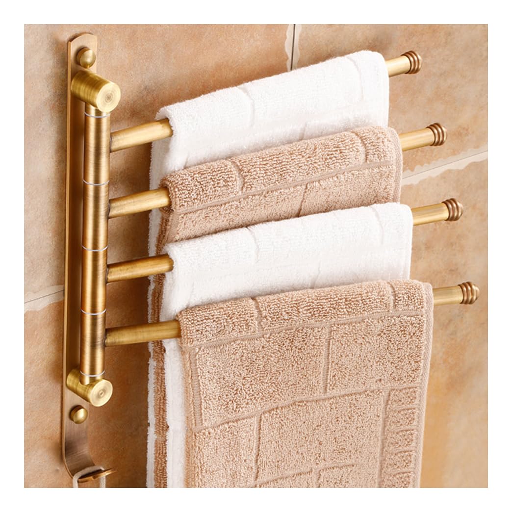 LMYSXAOZ Vintage Gold Swivel Towel Rack - Solid Brass Swing Out Bar Space Saving Swinging for Bathroom Wall Mounted Holder Organizer With 4 Arms gold-4Bar