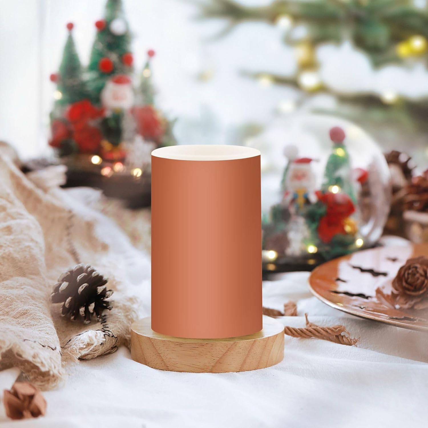 Flameless Candles Terracotta Color Battery Operated Flameless Flickering Electric Fake Candle LED Candles with Timer for Home Wedding Halloween Christmas 2 Pack