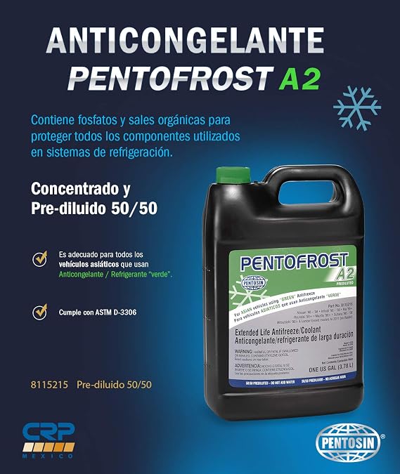 Pentosin 8115215 Pentofrost A2 US MX 50/50 Prediluted 'Green' Antifreeze/Coolant - Compatible with Select Hyundai, Infiniti, Kia, Mazda, Mitsubishi, Nissan, Subaru, Suzuki; 1 Gallon Jug