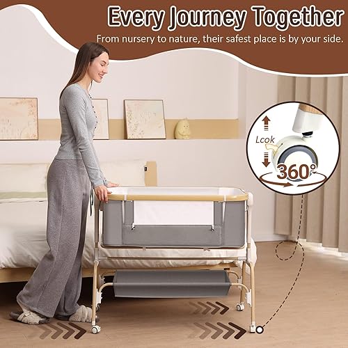 Miniatura 6 de Moisés mecedor para bebé, cuna portátil desmontable y cuna ajustable con 8 alturas, malla transpirable, cesta de almacenamiento y juguete móvil para