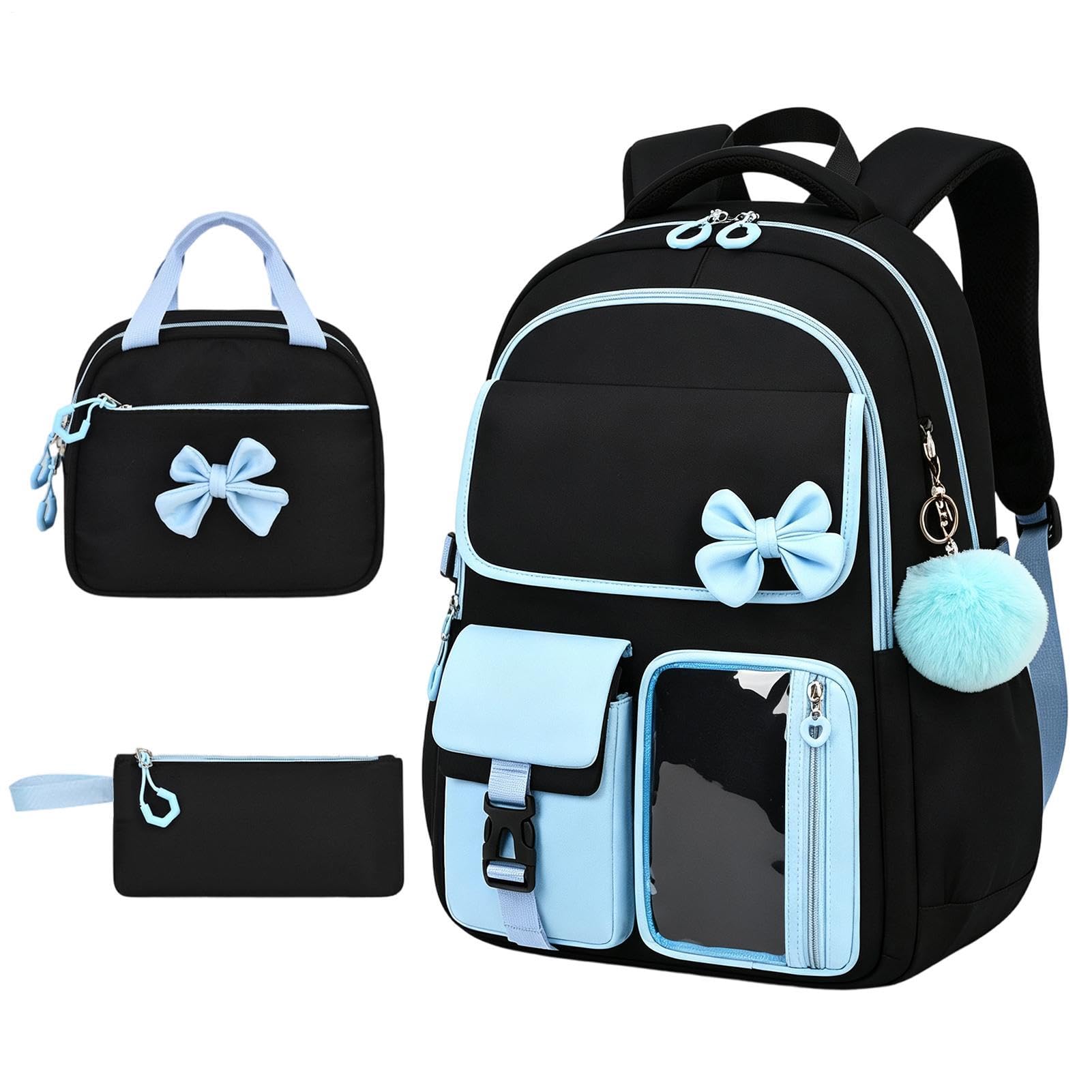 Zaino Da Bambina Con Portapranzo Impermeabile Con Portamatite 3 Pezzi | Zaino Scolastico Casual Per Bambina per Libri di Abbigliamento Cancelleria Portafoglio Viaggio Outdoor e Pendolarismo