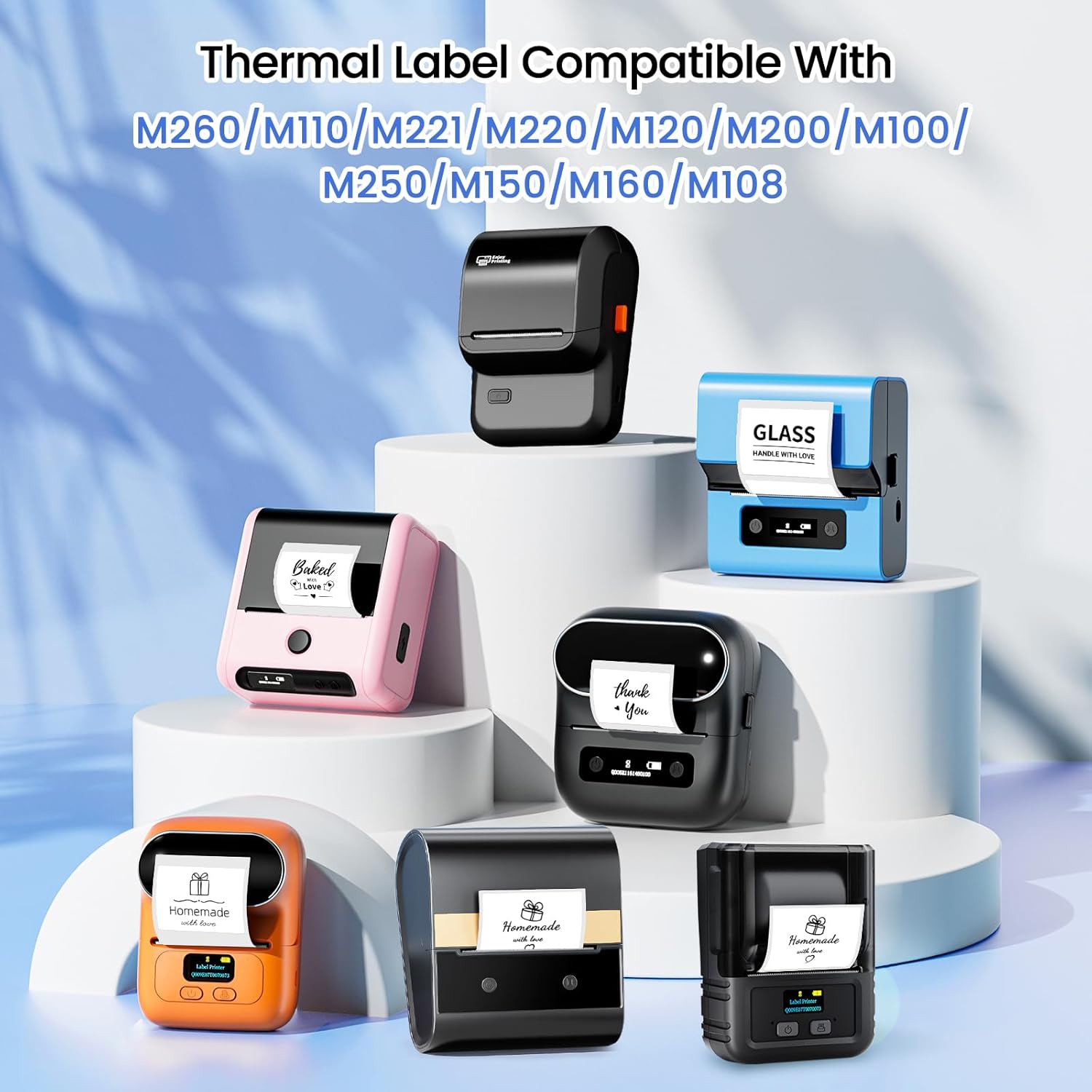 M110 Thermal Labels 1.57"X1.57" (40X40MM), Compatible with Label Maker Machine M100/ M110/ N20/ M220/ M250/ M108/ M221, Multi-Purpose Adhesive Thermal Labels, Black on White, 180 Labels/Roll - Image 3