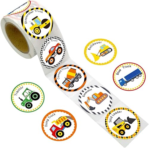 Fancy Land Calcomanías de camión para niños, 500 unidades, rollo perforado, calcomanías de construcción para automóvil, hogar, familia, fiesta de