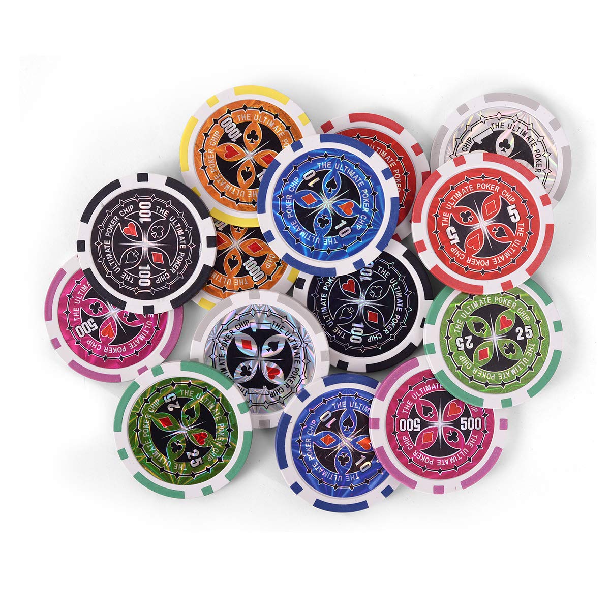 DREAMADE Mallette de Poker Verrouillable avec 300 Jetons avec Autocollant Laser, Bouton de Donneur, 2 Jeux de Cartes, 5 Dés et Mallette de Poker en Aluminium (Noir)