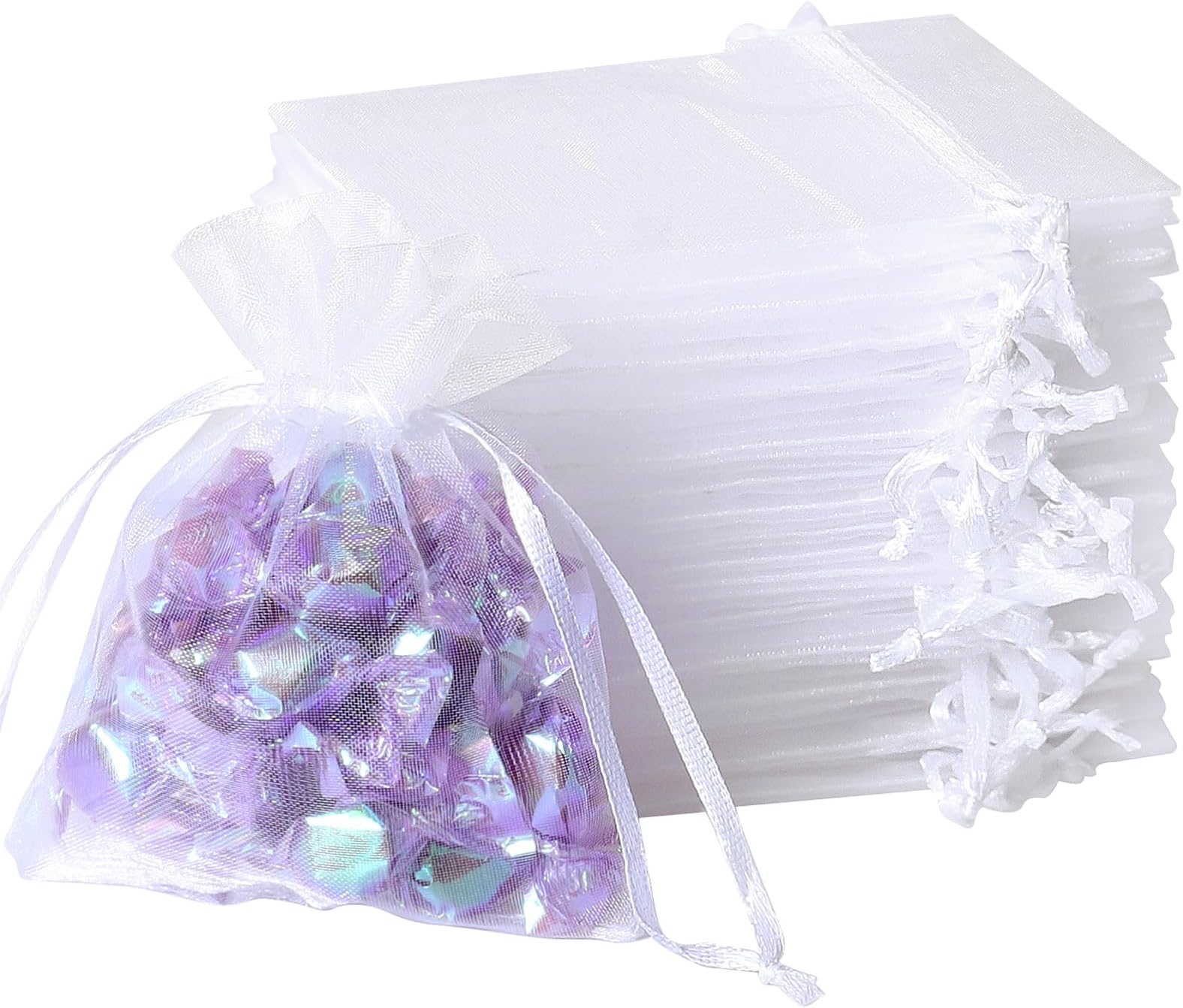 WenTao 100Pcs White Organza Bags, 2x3Inch Sheer Wedding Party Favor Bags with Drawstring, Jewelry Gift Bags Christmas Candy Pouches