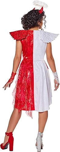 Miniatura 2 de Spirit Halloween Disfraz de ángel diablo para adultos, traje de diablo y ángel, vestido rojo y blanco con alas