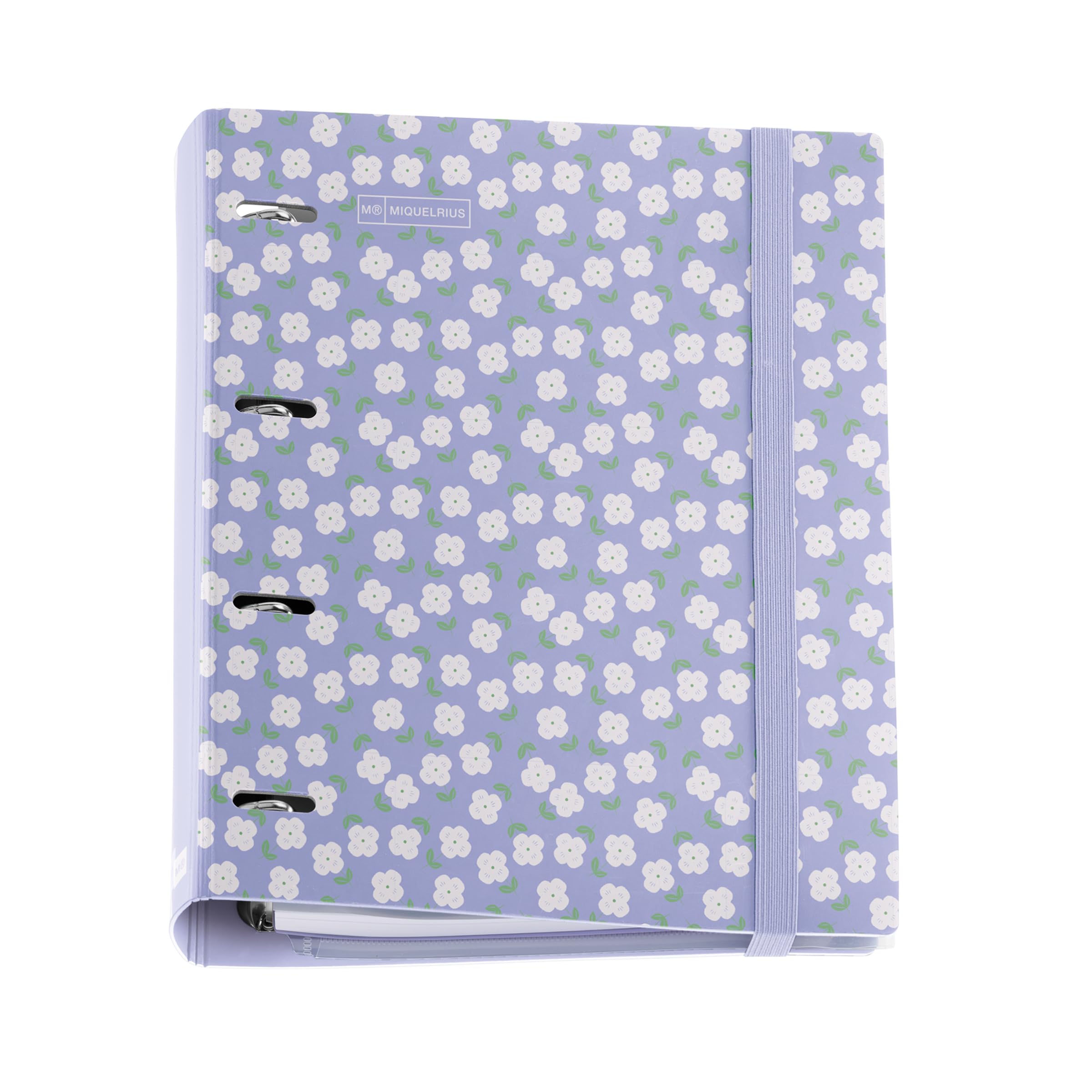 Miquelrius - A4 polyfoam Plastic Ring Binder, Carpebloc with a Refill of 100 Squared Sheets + 4 dividers + 1 Polypropylene Envelope, 4 Ring Binder, Rubber Closure, Lavender