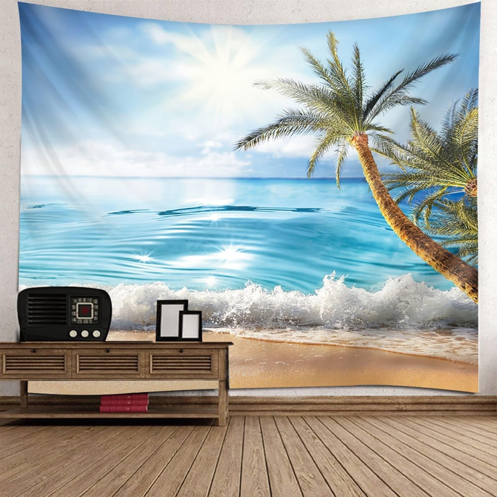 Skcess Tapisserie 260x240cm, Polyester Wandteppich Natur Hellblau Grün Küstenlandschaft