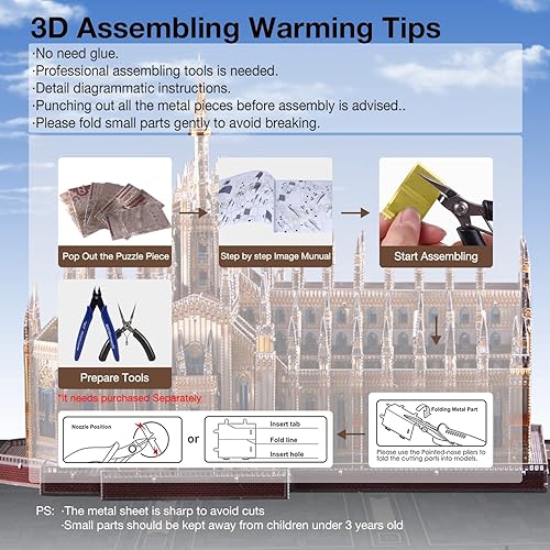 Miniatura 5 de Microworld Kit de construcción de modelos de rompecabezas de metal 3D, kit de construcción de modelos de arquitectura de la catedral de Milán de