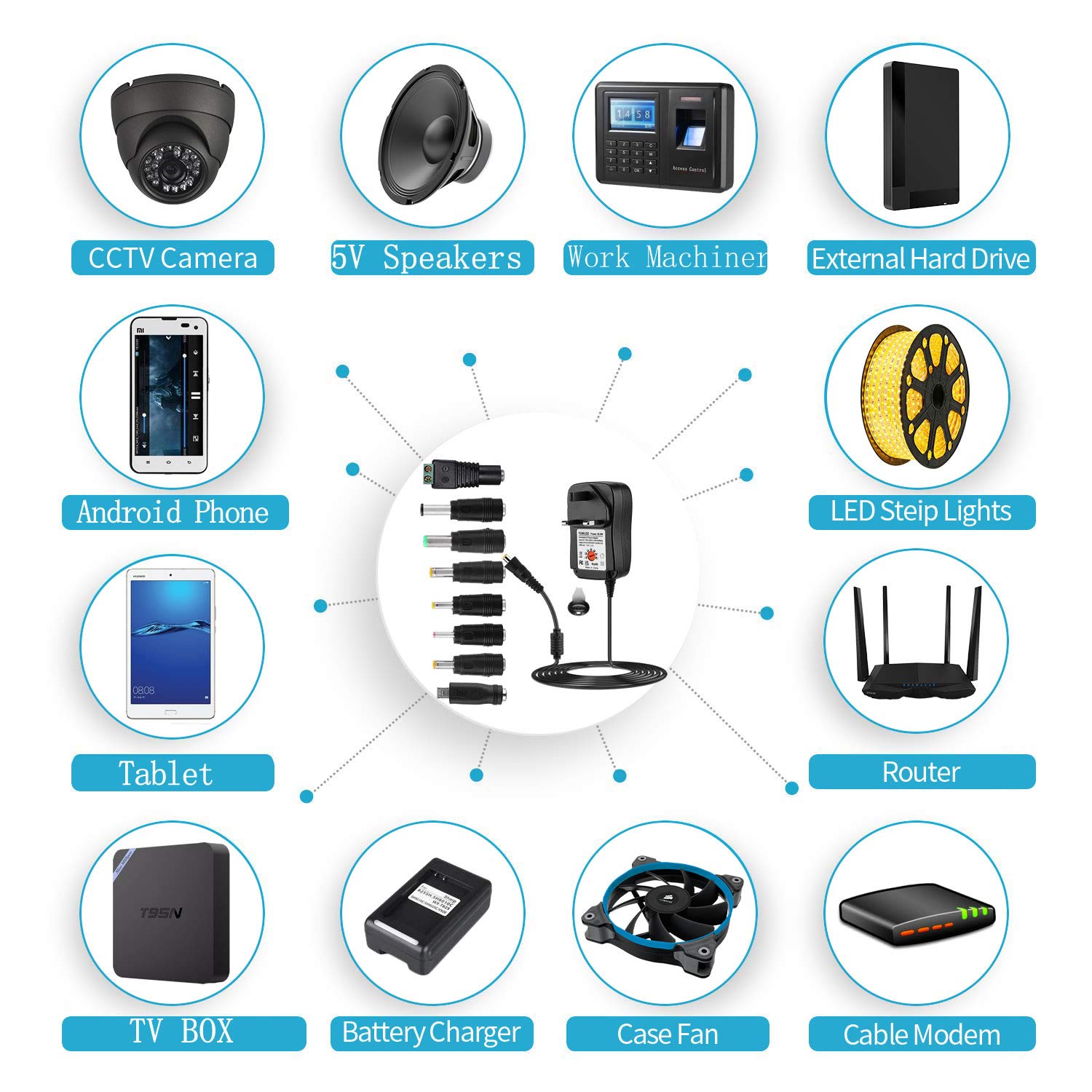 EFISH International Power Adapters Multifunctional Portable Power Transformers (Included USB),AC Supply Adapter 100-240V to DC 3V/4.5V/5V/6V/7.5V/9V/12V-MAX 2A (2000mA)+8 Different Plugs — view 6