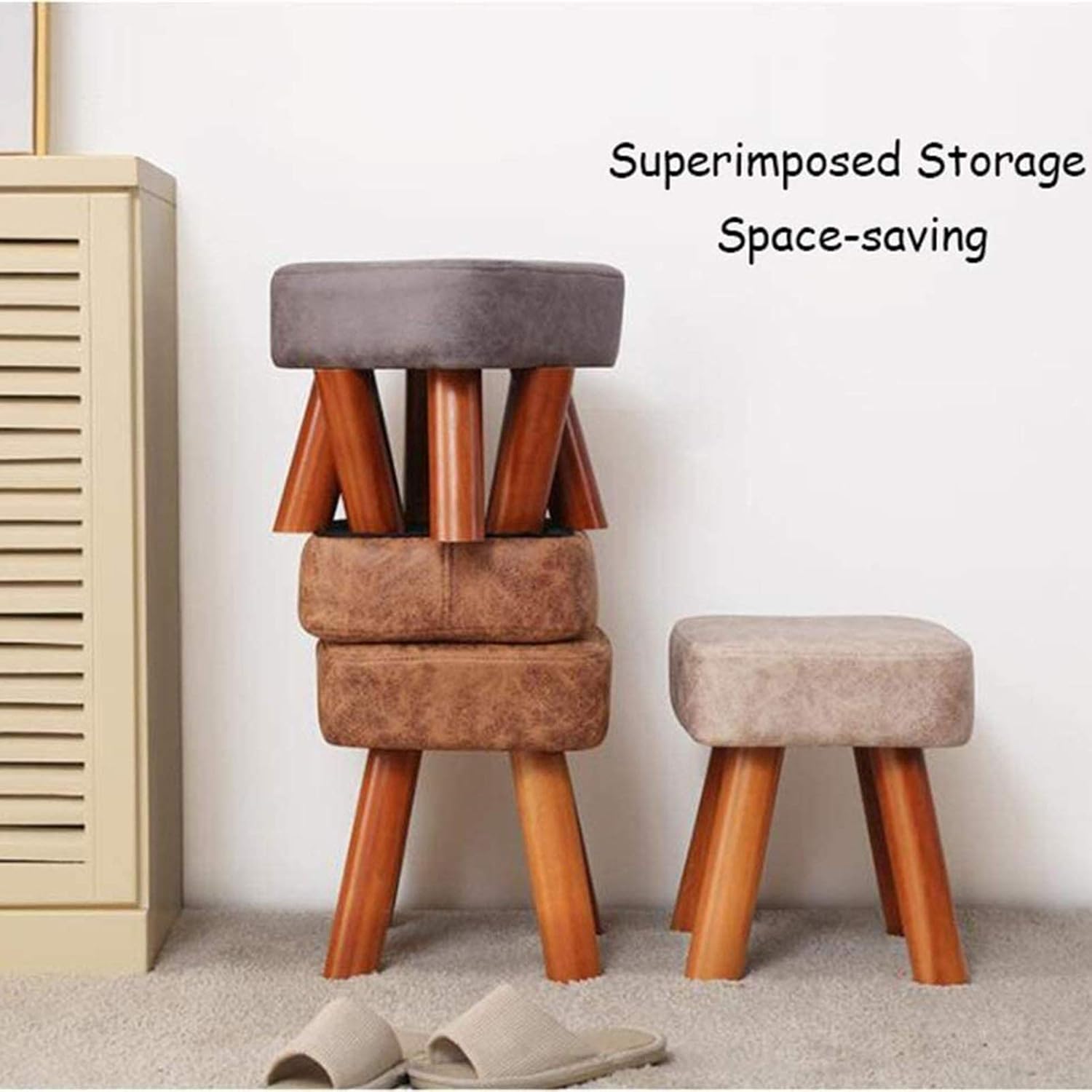 岡崎製材｜ふっくらスツール【ギフト対応不可】 - tadaima.(タダイマ) | キナリノモール リビングルーム用の小さなフットスツール - フェイクレザー布張りのフットスツール 木製の脚付き 万能な靴替えスツール 寝室用 スタイ