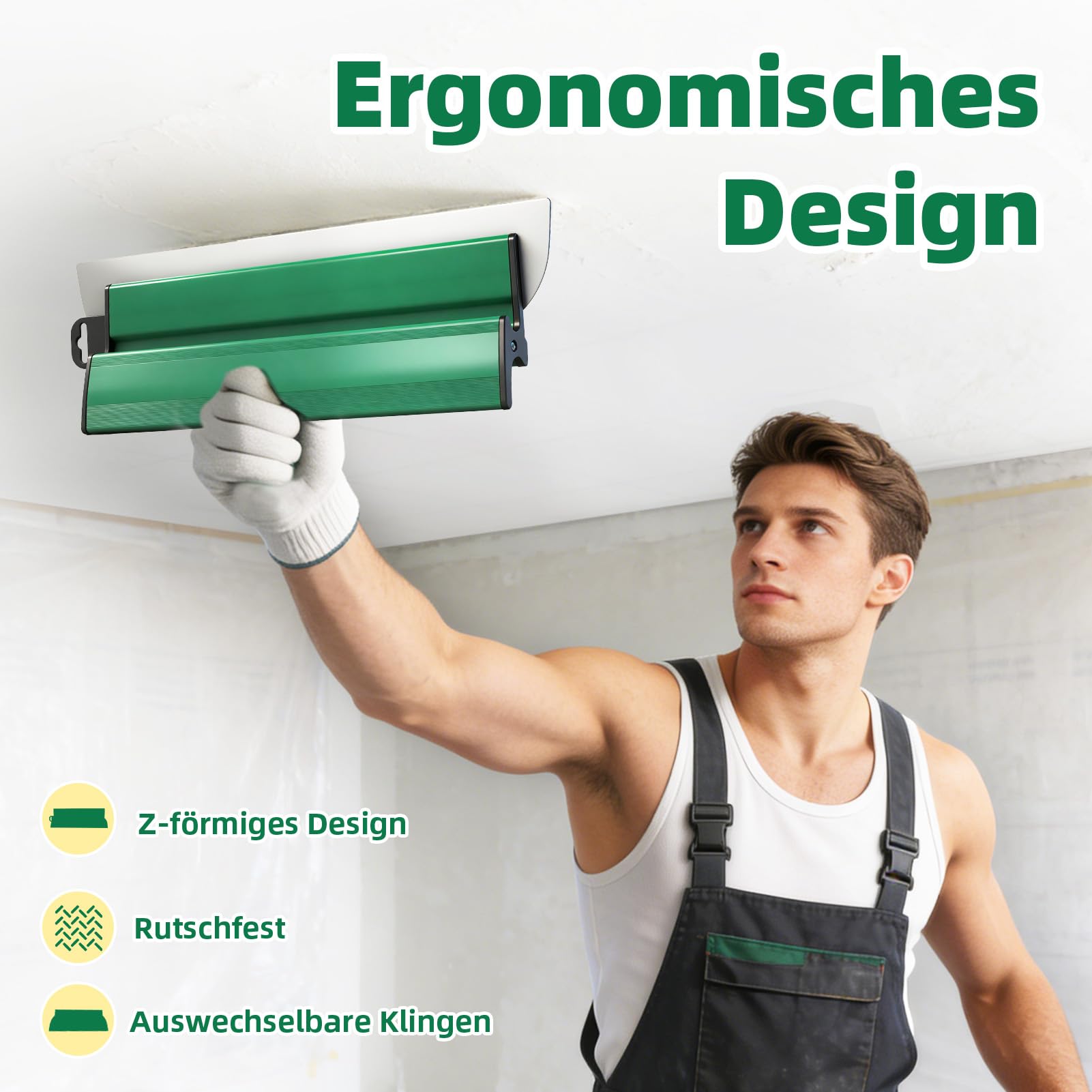 Flächenspachtel Set 4-teilig 25/40/60/80 cm mit Teleskopstange (84-150 cm) – Edelstahl Glättspachtel für Trockenbau, Putz, Wand & Decke – inkl. 3 kleinen Spachteln für Ecken & Fugen