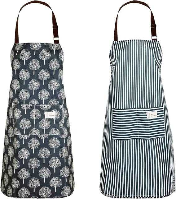 Lanzn 2 PCS PVC Apron For Women, Cooking Apron Waterproof Kitchen Apron Chefs Pinafore Apron Bib Wipe Clean Apron With Pockets For Kitchen Cooking Baking Grilling Household Cleaning