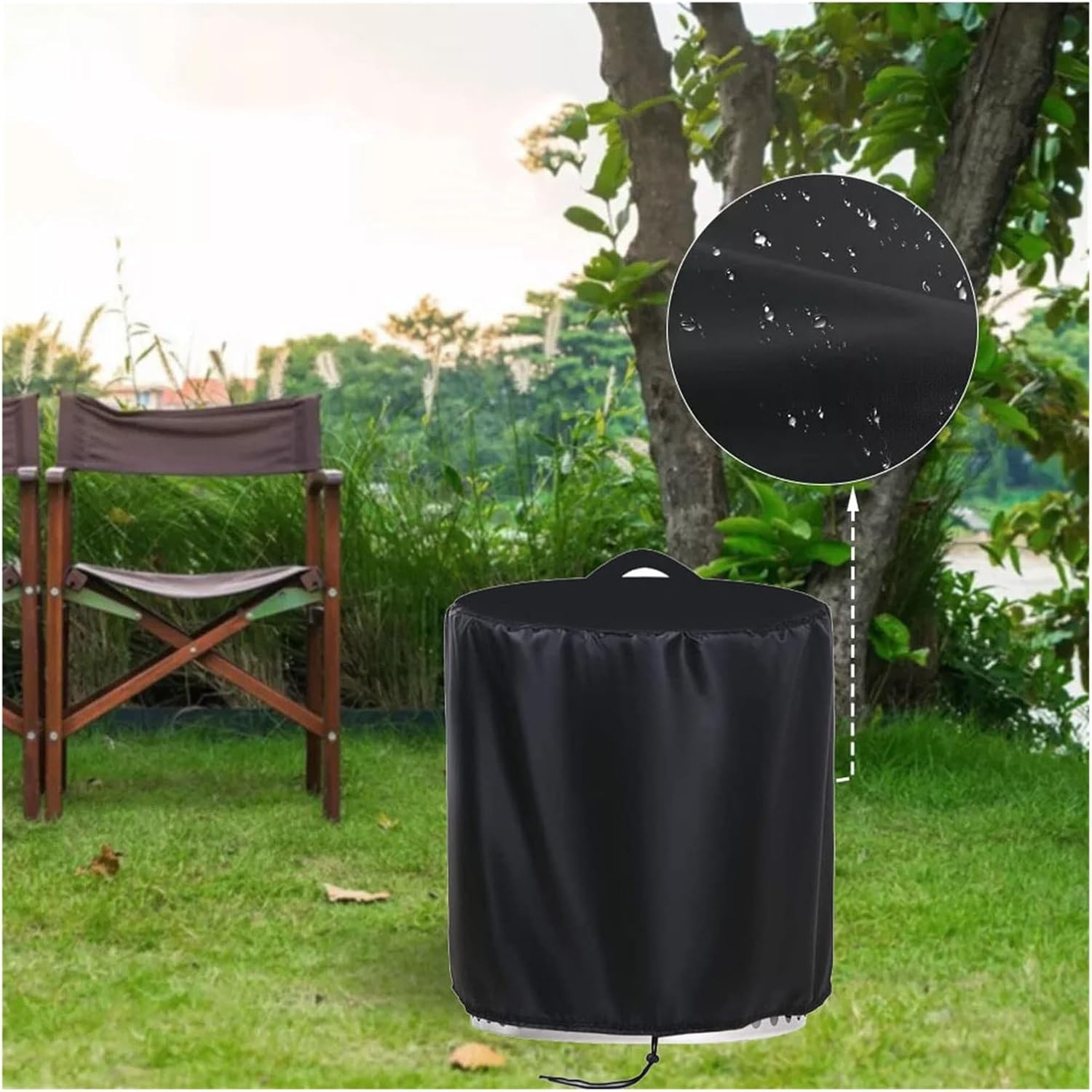 Fire Pit Cover Round Stove Waterproof Outdoor Garden Furniture Tabletop Stones Dust Proof(600D 74x46cm)