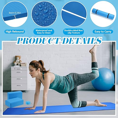 Miniatura 3 de El kit de iniciación de yoga de 10 piezas incluye esterilla de yoga con correa de transporte, 2 bloques de yoga, correa de yoga, pelota de pilates,