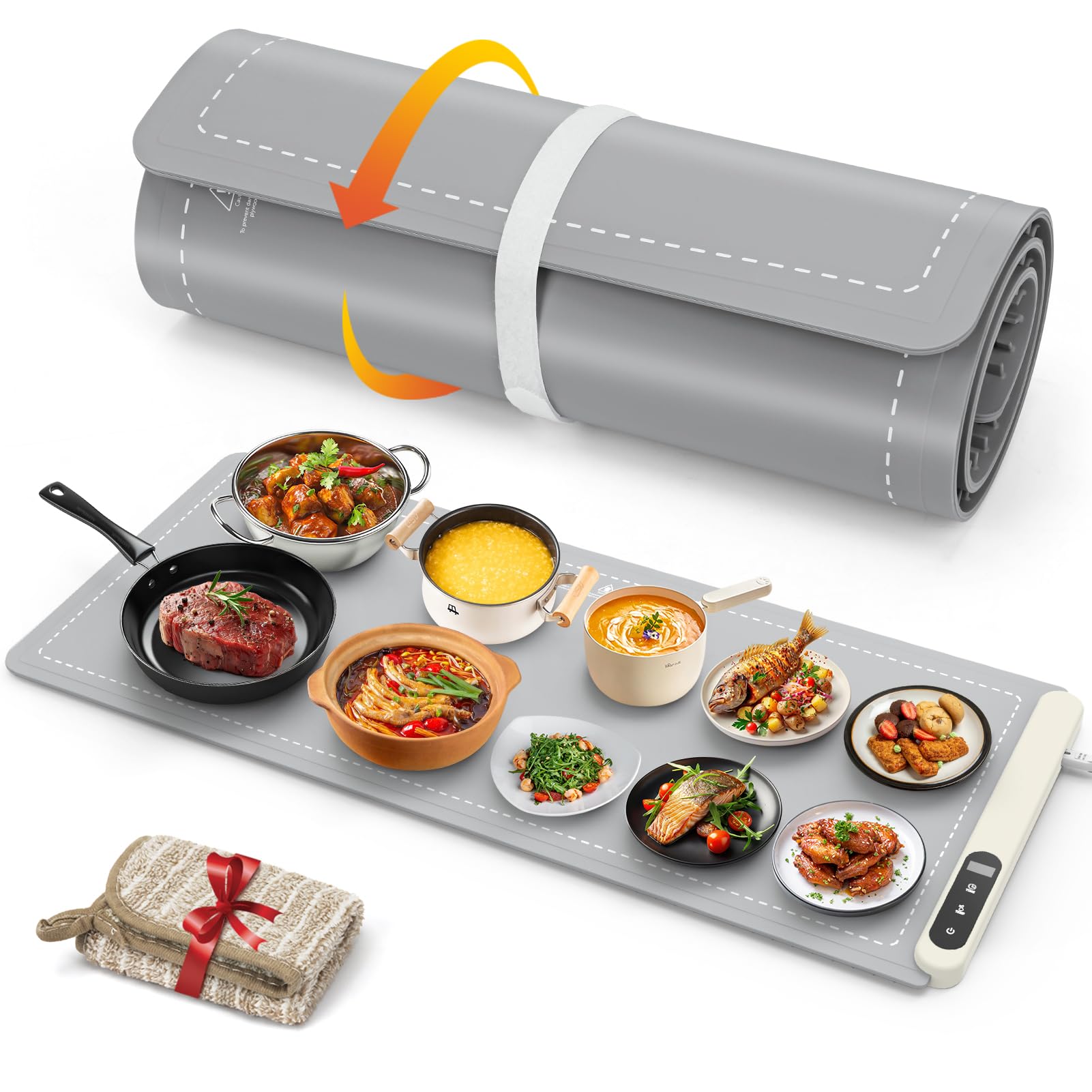 FYYExtra Large Food Warming Mat - Electric Warming Tray with 6 Temperature Settings and 6 Hours Timer, Full Surface Heating Food Warmer, Premium Silicone Heating Tray for Gatherings, Parties, Grey