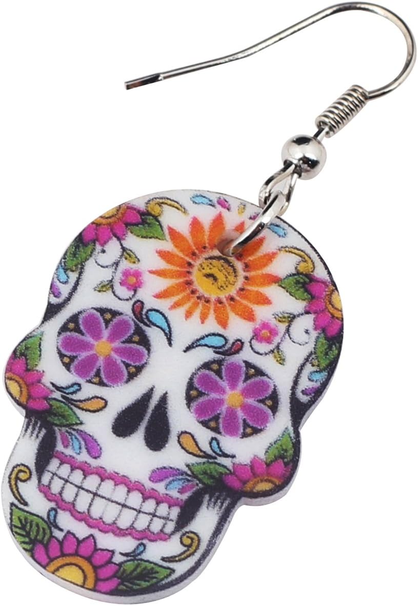 NEWEI Cute Halloween Sugar Skull Earrings Dangle Acrylic Day of the Dead Decor Gifts for Women Festival Charms - Image 4