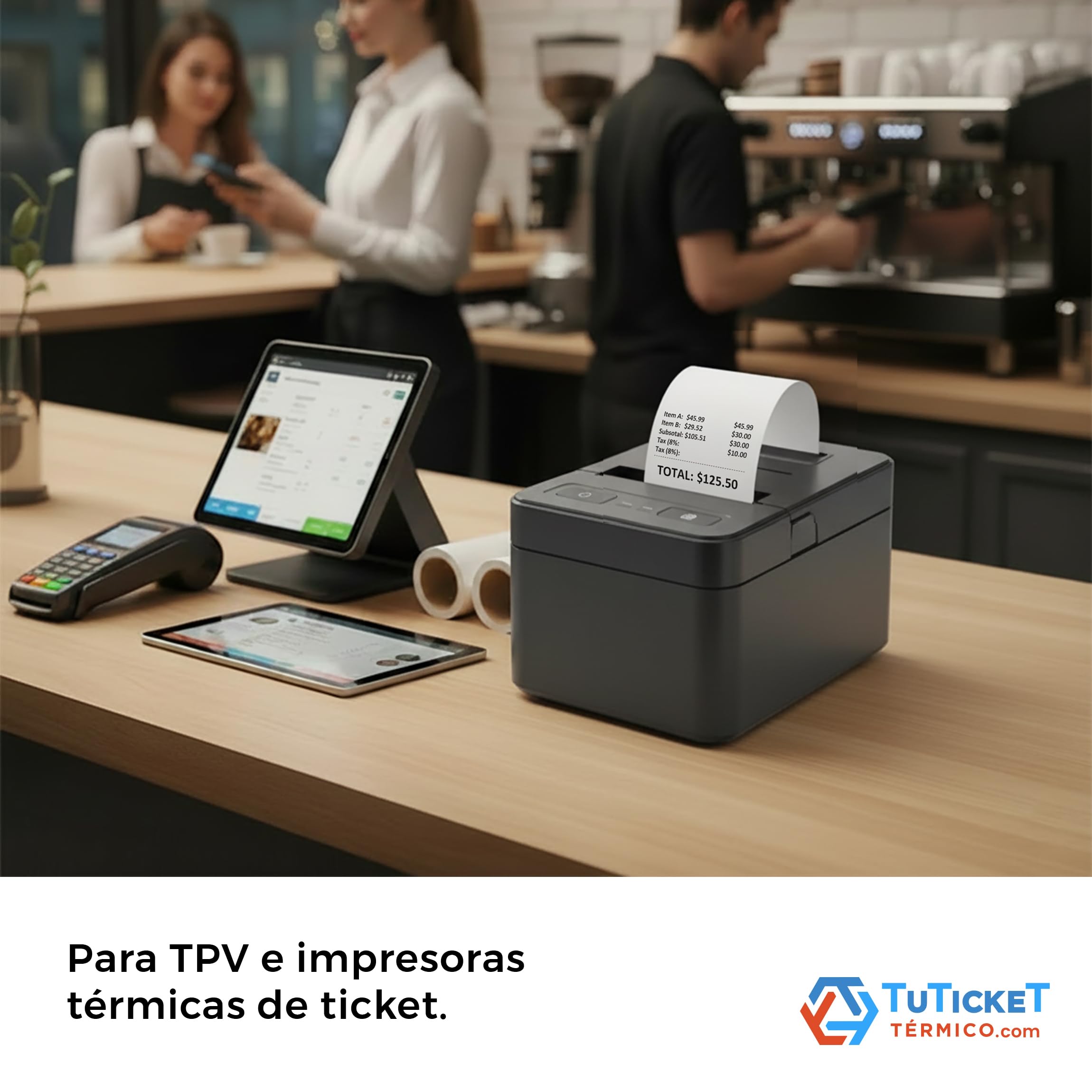 Rollo de Papel Térmico 57x55x12 mm (40 uds) para Caja Registradora, TPV e Impresora Térmica de Ticket con Salida de 57mm de Ancho. Sin Bisphenol A