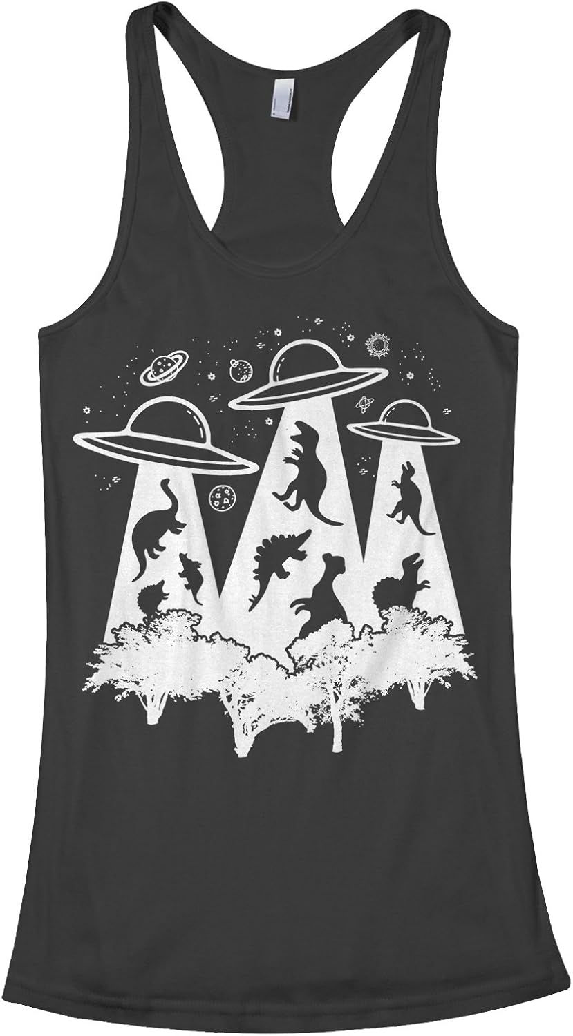 Threadrock Women's Dinosaur Alien Abduction Racerback Tank Top
