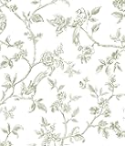 Orainege Vintage Floral Wallpaper Peel and Stick Wallpaper 16.9in×118.1in Green and White Floral Contact Paper Flowers Birds Self Adhesive Decorative Wall Paper for Bathroom Bedroom Cabinets Removable
