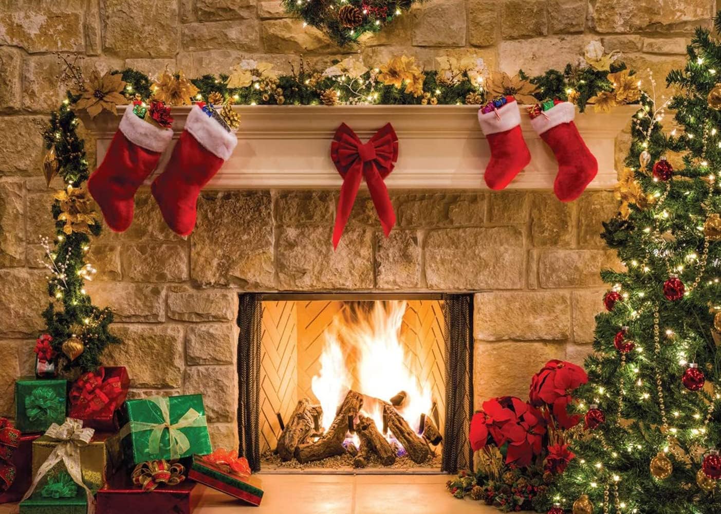 CYLYH 7x5ft Christmas Fireplace Theme Backdrop - Child Christmas Party Backdrops