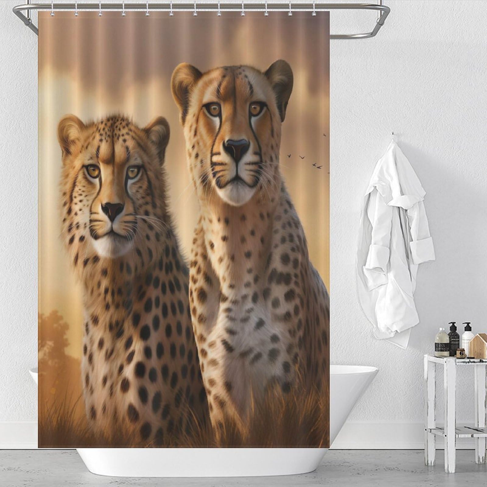 Rideau de douche léopard imperméable 122x183 en tissu polyester facile à nettoyer