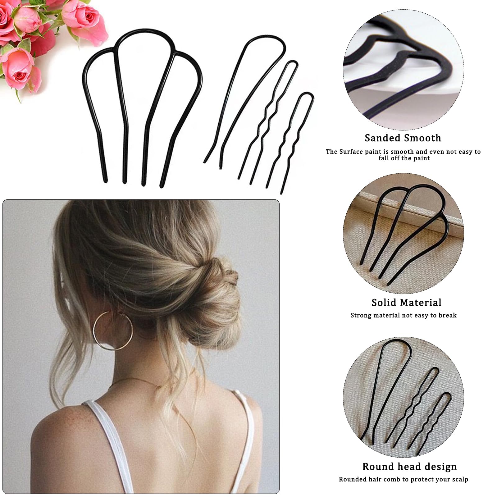 Denipry 7 Pcs Hair Side Combs Vintage U Shape Teeth Metal Small and Large Updo Hair Comb French Hair Pin Accessories for Women Girls - Image 3