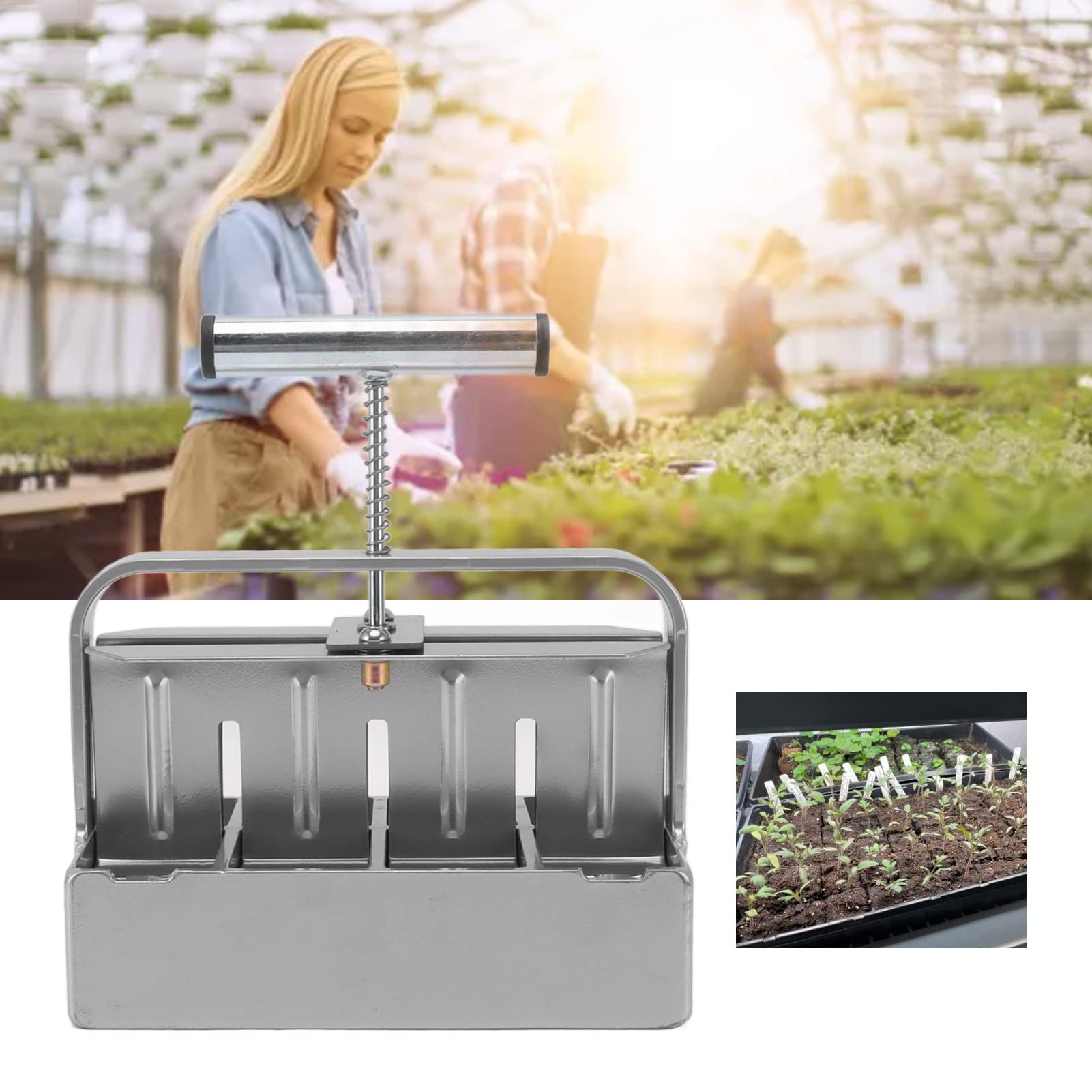 Fabricant de Blocs de Sol Manuel à Double Rangée – 8 Bloqueurs de Sol de 4 Cm, Outil de Jardinage Essentiel pour Les Jardiniers, Idéal pour la Germination et la Plantation des