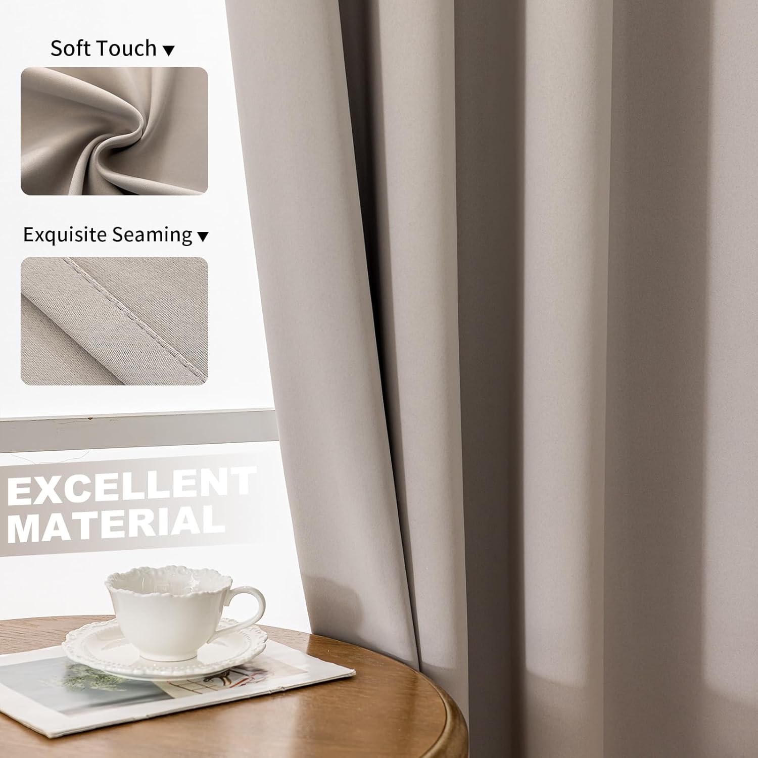Thermal Insulated Blackout Curtains with Grommets for Bedroom & Living Room - 2 Panels, W52 x L63 inches, Polyester Texture, 85% Light Blocking Darkening Curtains - Light Gray