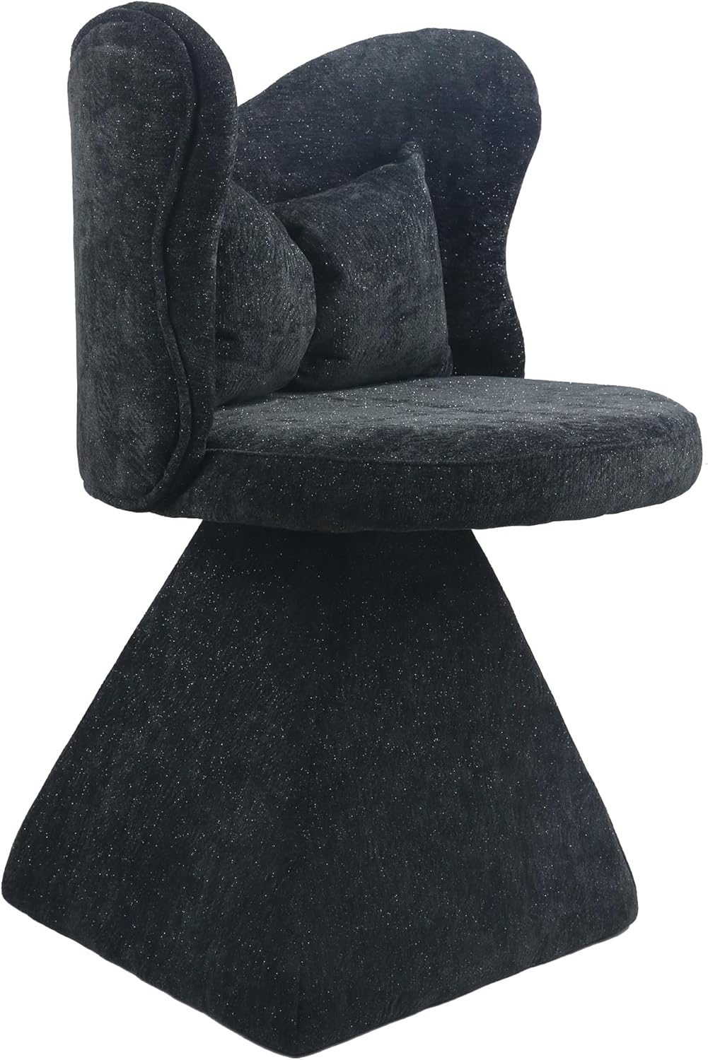 Velvet Swivel Vanity Chair with Butterfly Back, Makeup Stool for Bedroom Dressing Table, Modern Accent Chair for Living Room, Dining Room, Study, Home Office (Black)