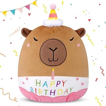 Capybara Plush,30cm Cute Happy Birthday Stuffed Animal with Birthday Hat, Gifts for Kids Girls Boys, Home Decoration