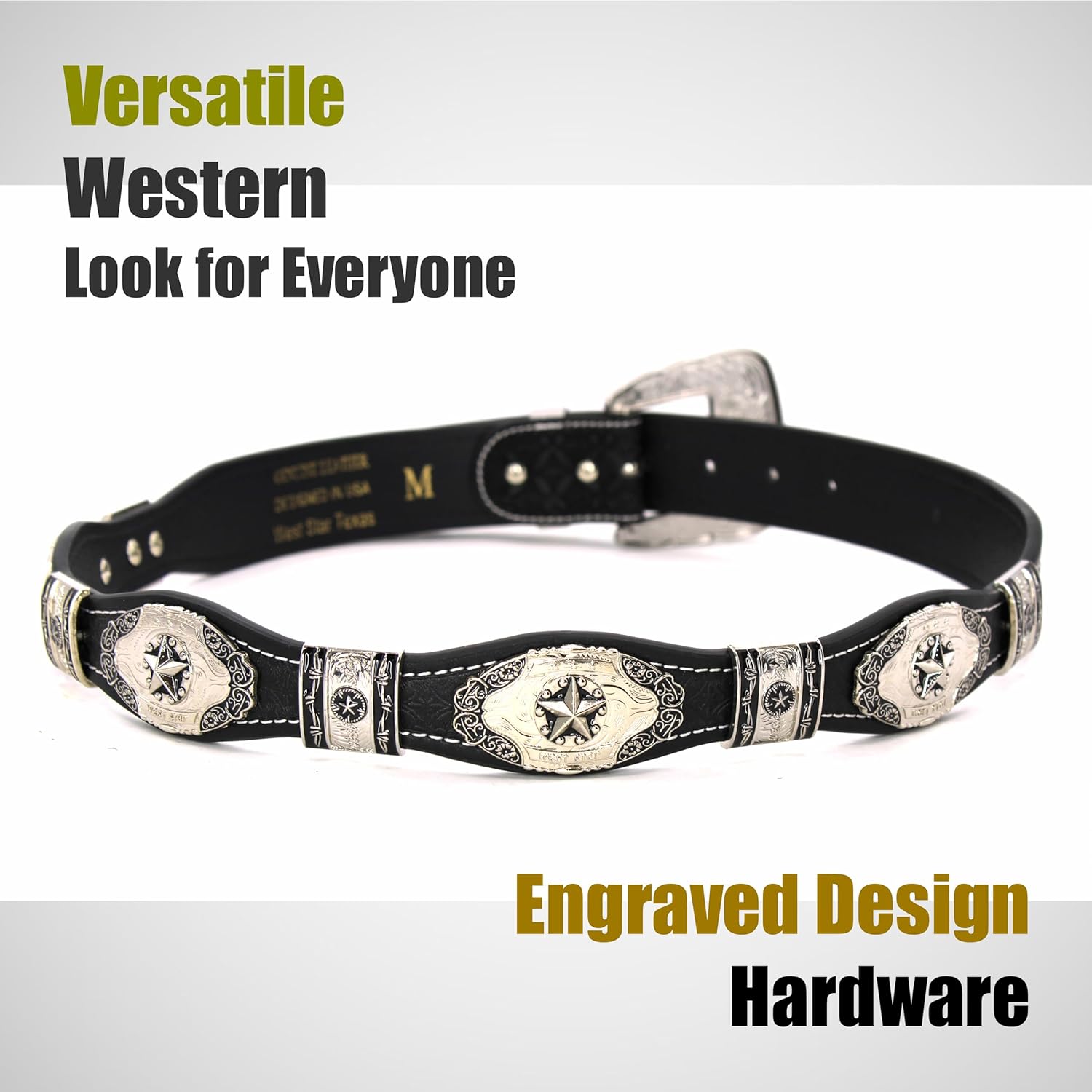 Men’s Western Concho Belt - Genuine Leather Rodeo Cowboy Belt - Image 4