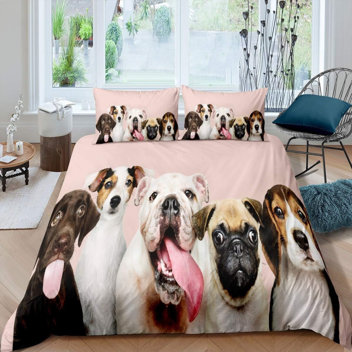 Parure de lit chien 3D housse de couette 220x240 cm avec 2 taies d'oreiller